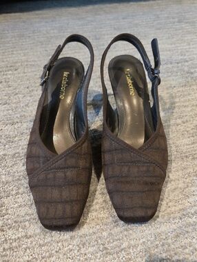 Liz Claiborne Dark Brown Fabric Slingback Heels